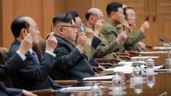 Lider Severne Koreje Kim Džong Un na narodnom savetu u Pjongjangu - Sputnik Srbija