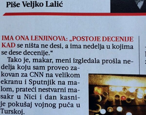 Вељко Лалић, уредник Недељника: „Тако је бар мени изгледала прошла недеља коју сам провео закован са Си-Ен-Ен на великом екрану и Спутњик на малом...“ - Sputnik Србија