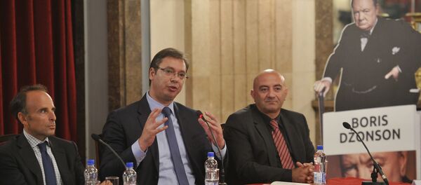 Aleksandar Vučić na promociji knjige Borisa Džonsona o Vinstonu Čerčilu. - Sputnik Srbija
