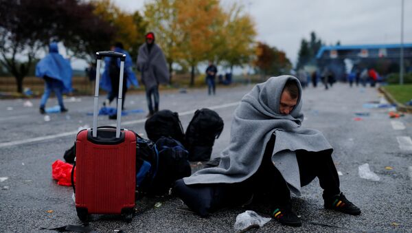Мигранти чекају да пређу границу са Словенијом у близини Трновца у Хрватској. - Sputnik Србија