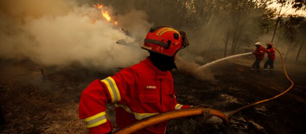 Ватрогасци гасе шумски пожар у близини Агуеде у Португалији. Ватрогасци гасе шумски пожар у близини Агуеде у Португалији. - Sputnik Србија