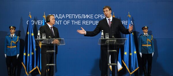 Premijeri Srbije i Švedske Aleksandar Vučić i Stefan Leven Premijeri Srbije i Švedske Aleksandar Vučić i Stefan Leven - Sputnik Srbija