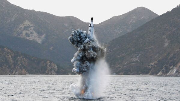 Тестирање стратешке балистичке ракете лансиране са севернокорејске подморнице у Пјонгјангу - Sputnik Србија