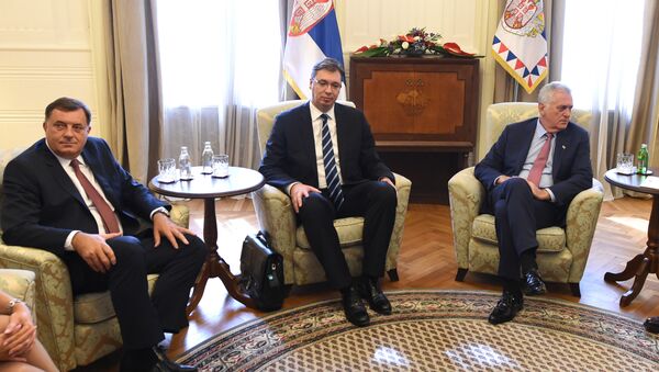 Milorad Dodik, Aleksandar Vučić i Tomislav Nikolić - Sputnik Srbija