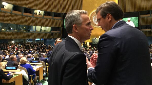 Generalni sekratar NATO-a Jens Stoltenberg i premijer Srbije Aleksandar Vučić  u UN - Sputnik Srbija