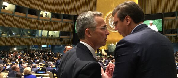 Генерални секратар НАТО-а Јенс Столтенберг и премијер Србије Александар Вучић  у УН - Sputnik Србија