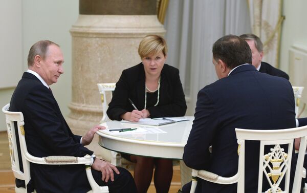 Sastanak predsednika Rusije Vladimira Putina sa predsednikom Republike Srpske Miloradom Dodikom u Kremlju. - Sputnik Srbija