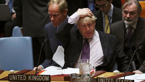 Britanski šef diplomatije Boris Džonson na sednici Saveta bezbednosti UN. - Sputnik Srbija