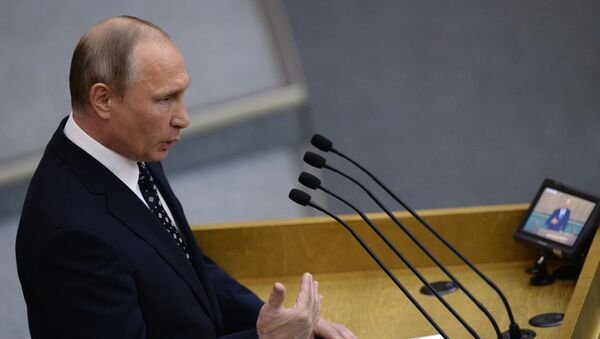 Председник Русије Владимир Путин током обраћања посланицима Државне думе - Sputnik Србија