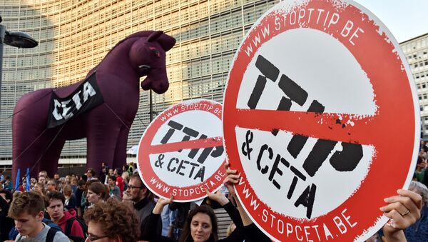 Demonstracije protiv Sporazuma o transatlantskoj trgovini i investicionom partnerstvu (TTIP) u Briselu - Sputnik Srbija