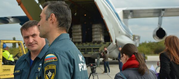 Pripremanje humanitarne pomoći za Alep na aerodromu u Nišu. - Sputnik Srbija