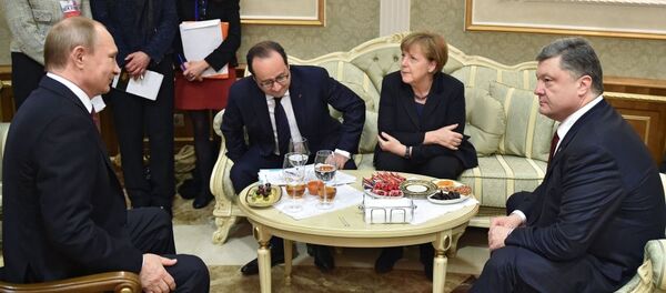 Лидери Нормандијске четворке Владимир Путин, Ангела Меркел, Франсоа Оланд и Петро Порошенко - Sputnik Србија