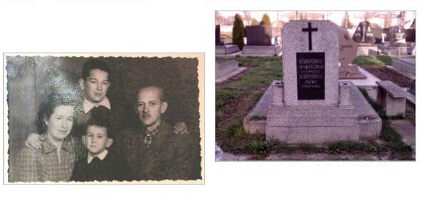 Porodica Prudkov (levo) i Spomenik Prudkov Evgenija (1903 – 1991) i Prudkov Olge (1912-2013) na pravoslavnom groblju u Senti. - Sputnik Srbija