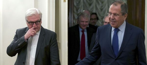 Šefovi diplomatija Rusije i Nemačke Sergej Lavrov i Frank Valter Štajnmajer Šefovi diplomatija Rusije i Nemačke Sergej Lavrov i Frank Valter Štajnmajer - Sputnik Srbija