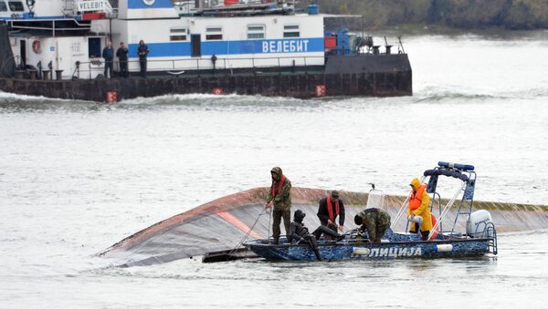 Речна полиција крај теретног брода који је потонуо код Смедерева. - Sputnik Србија