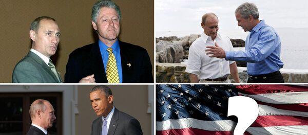 Колаж - Путин и Амерички председници - Sputnik Србија