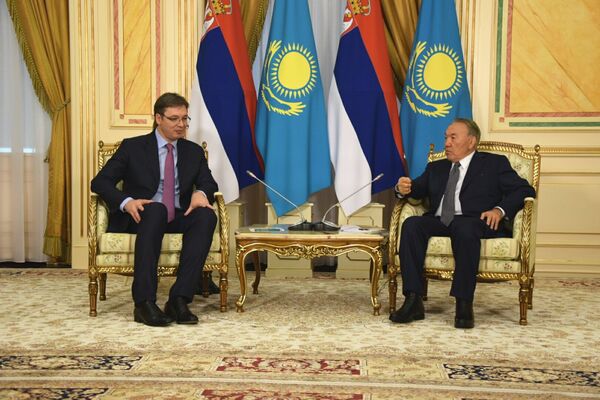 Александар Вучић разговара са казахстанским председником Нурсултаном Назарбајевим Александар Вучић разговара са казахстанским председником Нурсултаном Назарбајевим - Sputnik Србија