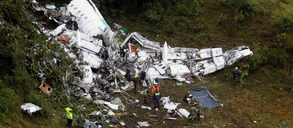 Wreckage from a plane that crashed into Colombian jungle with Brazilian soccer team Chapecoense, is seen near Medellin, Colombia, November 29, 2016. - Sputnik Србија