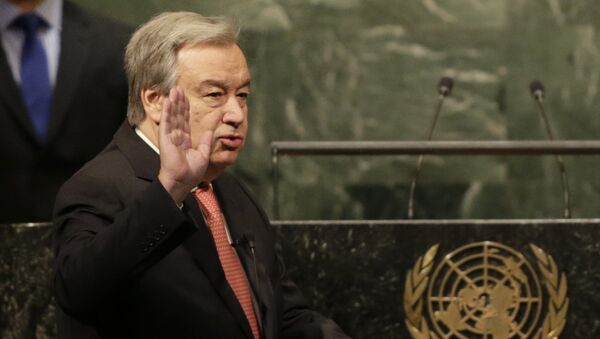 Novoizabrani generalni sekretar UN Antonio Gutereš polaže zakletvu u sedištu UN u Njujorku - Sputnik Srbija