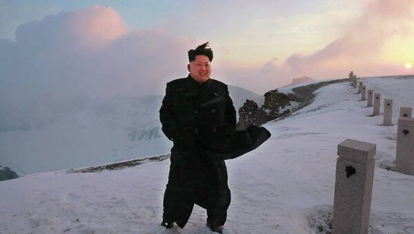 Severnokorejski lider Kim Džong Un na snegom pokrivenom vrhu planine Pektu u Severnoj Koreji - Sputnik Srbija