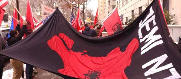 Protest albanske dijaspore u Njujorku ispred misije Republike Srbije pri UN - Sputnik Srbija