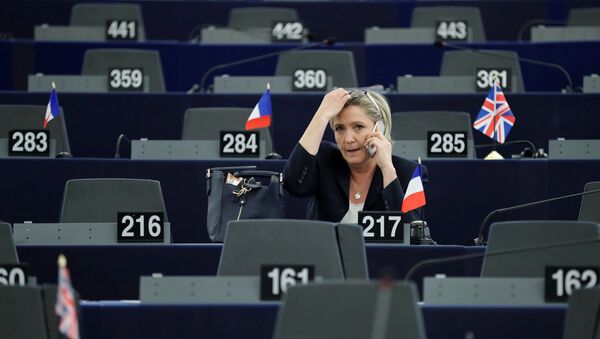 Predsednica francuskog Nacionalnog fronta Marin Le Pen na sednici Evropskog parlamenta u Strazburu - Sputnik Srbija