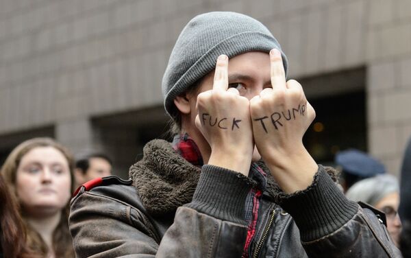 Poruka sa protesta u Njujorku protiv Donalda Trampa. - Sputnik Srbija