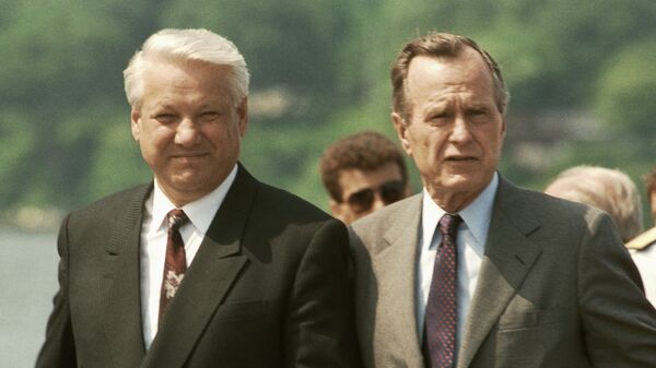 Председник Русије Борис Јељцин и председник САД Џорџ Буш - Sputnik Србија