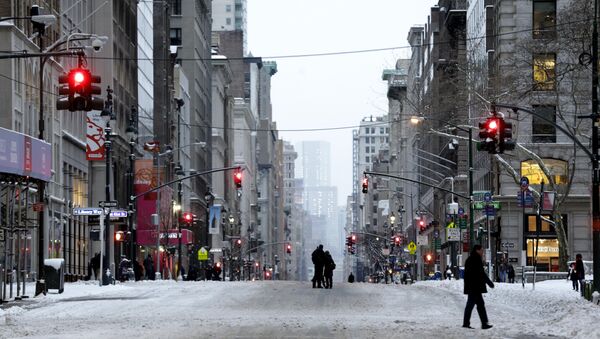 Prolaznici šetaju Petom avenijom u Njujorku nakon jake mećave - Sputnik Srbija