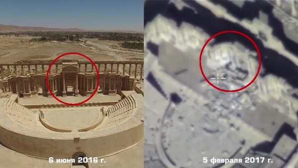 Russia’s Defense Ministry published a video evidence of Syria’s ancient Palmyra city relics devastation by Daesh. - Sputnik Србија