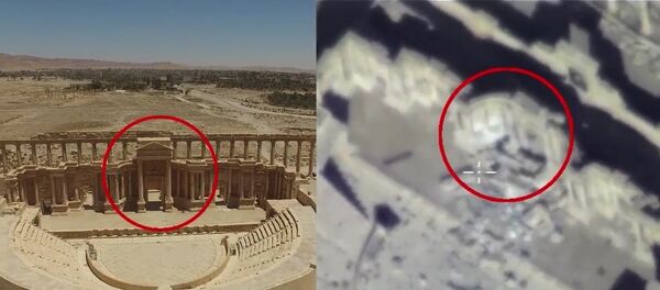 Russia’s Defense Ministry published a video evidence of Syria’s ancient Palmyra city relics devastation by Daesh. Russia’s Defense Ministry published a video evidence of Syria’s ancient Palmyra city relics devastation by Daesh. - Sputnik Србија