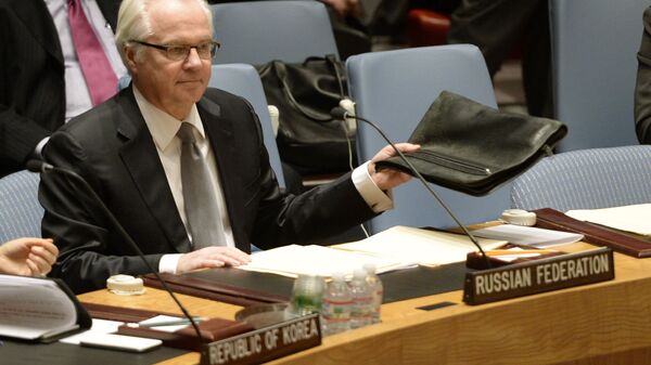 Представитель России при ООН Виталий Чуркин на заседании совбеза ООН в Нью-Йорке - Sputnik Србија