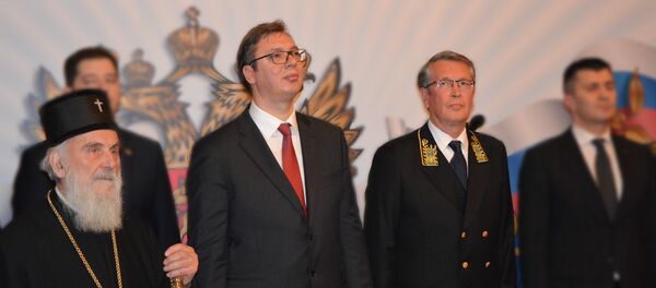 Patrijarh Irinij, premijer Aleksandar Vučić i ambasador RF Aleksandar Čepurin - Sputnik Srbija