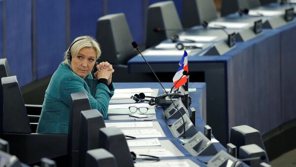 Лидер Националног фронта Француске Марин ле Пен на седници Европског парламента у Стразбуру - Sputnik Србија