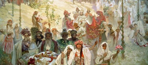 Крунисање цара Душана у Источног римског цара - аутор Алфонс Муха Крунисање цара Душана у Источног римског цара - аутор Алфонс Муха - Sputnik Србија