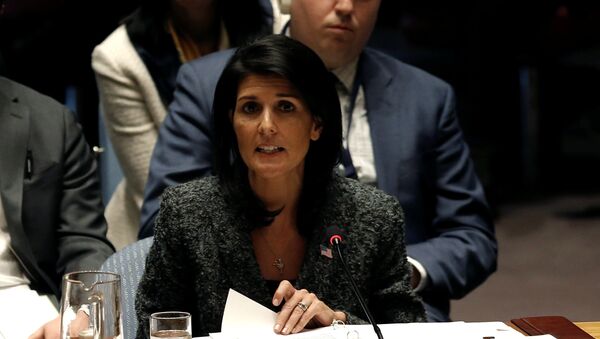 Амбасадорка САД у УН Ники Хејли говори у Савету безбедности УН у Њујорку - Sputnik Србија