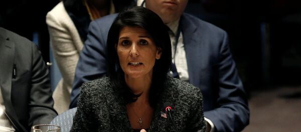 Ambasadorka SAD u UN Niki Hejli govori u Savetu bezbednosti UN u Njujorku Ambasadorka SAD u UN Niki Hejli govori u Savetu bezbednosti UN u Njujorku - Sputnik Srbija