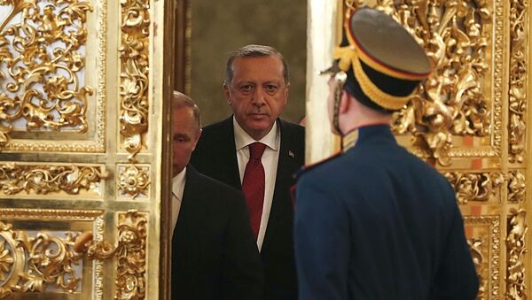 Redžep Tajin Erdogan i Vladimir Putin snimljeni u Kremlju - Sputnik Srbija