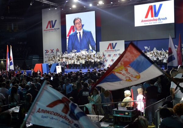 Aleksandar Vučić  na konvenciji  SNS u Kombank areni 24. marta - Sputnik Srbija