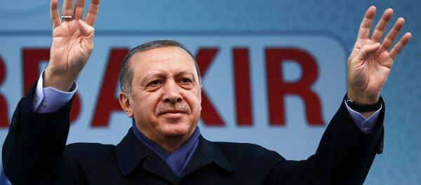 Председник Турске Реџеп Тајип Ердоган поздравља присталице у Дијарбакиру Председник Турске Реџеп Тајип Ердоган поздравља присталице у Дијарбакиру - Sputnik Србија