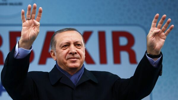 Predsednik Turske Redžep Tajip Erdogan pozdravlja pristalice u Dijarbakiru - Sputnik Srbija