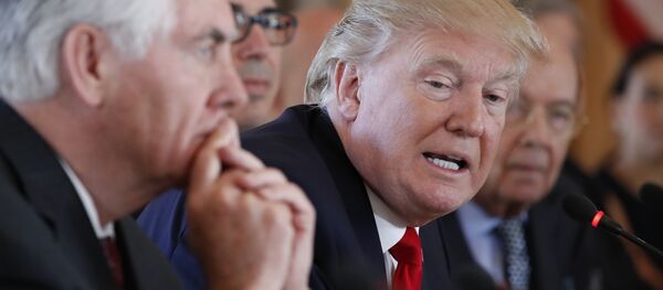 Председник САД Доналд Трамп и државни секретар Рекс Тилерсон током састанка са кинеским председником Си Ђинпингом на Флориди - Sputnik Србија