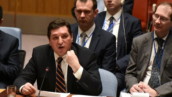 Zamenik ambasadora Rusije u UN Vladimir Safronkov obraća se članovima Saveta bezbednosti UN tokom rasprave o Siriji - Sputnik Srbija