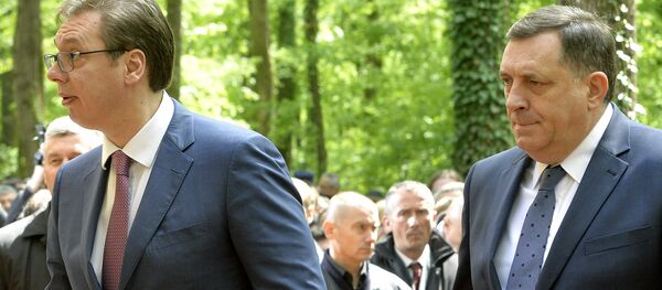 Aleksandar Vučić i Milorad Dodik u Donjoj Gradini na komemoraciji Aleksandar Vučić i Milorad Dodik u Donjoj Gradini na komemoraciji - Sputnik Srbija