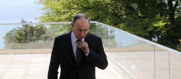 Predsednik Rusije Vladimir Putin čeka nemačku kancelarku Angelu Merkel pre sastanka u Sočiju - Sputnik Srbija