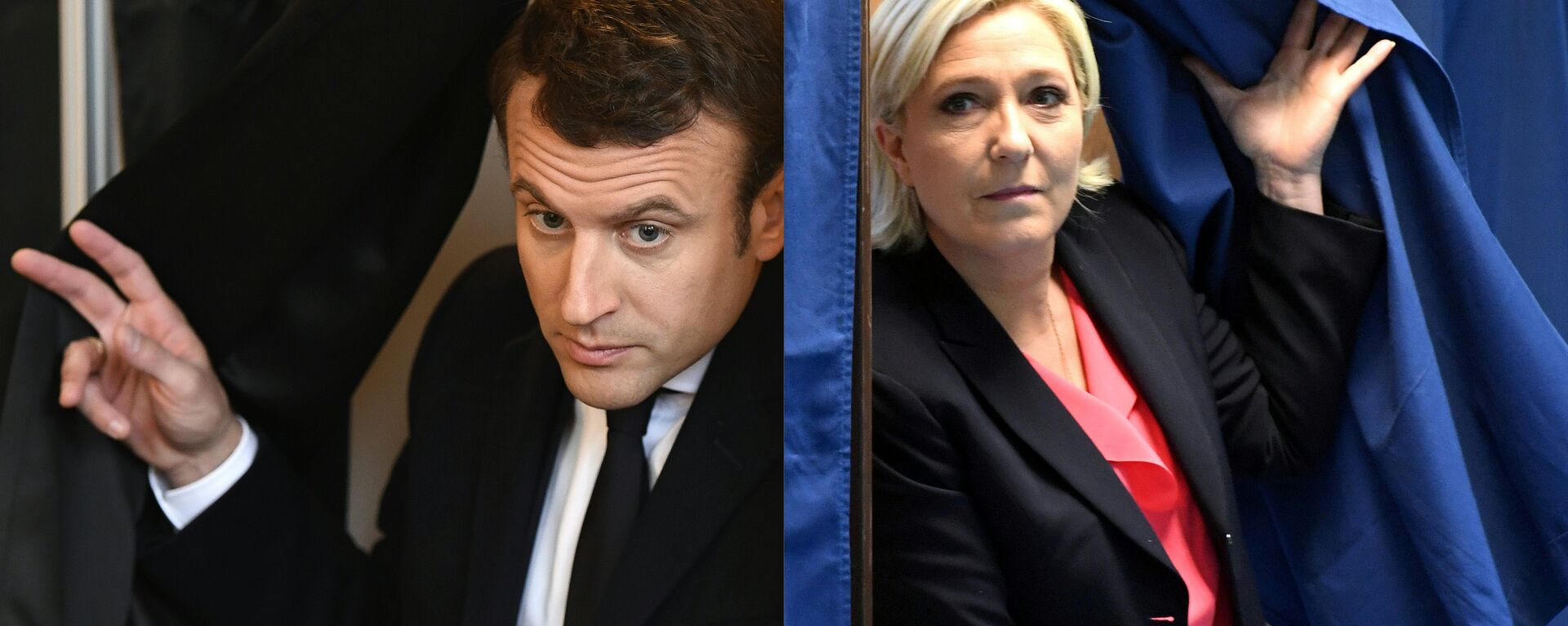 Marin Le Pen i Emanuel Makron na glasanju u Parizu  - Sputnik Srbija, 1920, 10.04.2022