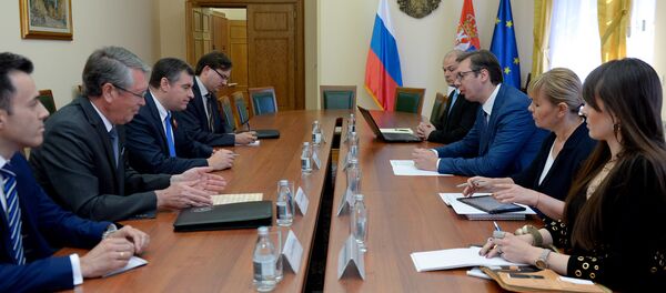 Премијер Александар Вучић на састанкиу са председавајућим Комитета Државне думе РФ за међународна питања Леоинидом Слуцким - Sputnik Србија