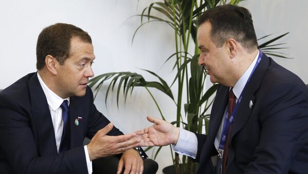 Ruski premijer Dmitrij Medvedev i ministar Dačić spoljnih psolova Iviica Dačić - Sputnik Srbija