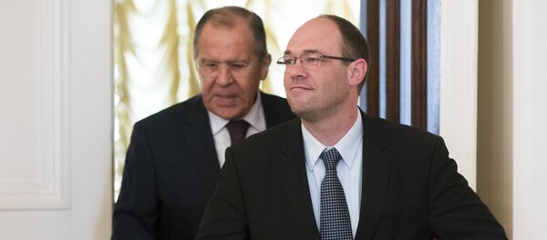 Министри спољних послова Русије и Хрватске Сергеј Лавров и Иво Штир пре састанка у Москви - Sputnik Србија