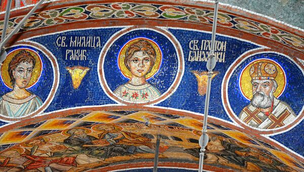 Mozaik sa likom Milice Rakić u crkvi Svetog velikomučenika Dimitrija. - Sputnik Srbija